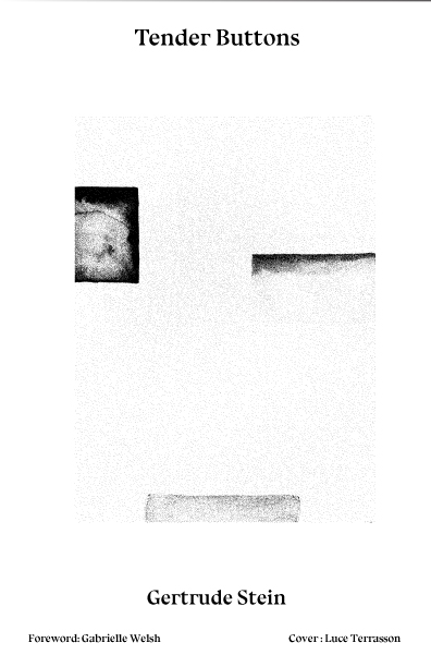 Tender Buttons Cover: feat. black and white images on blank background
