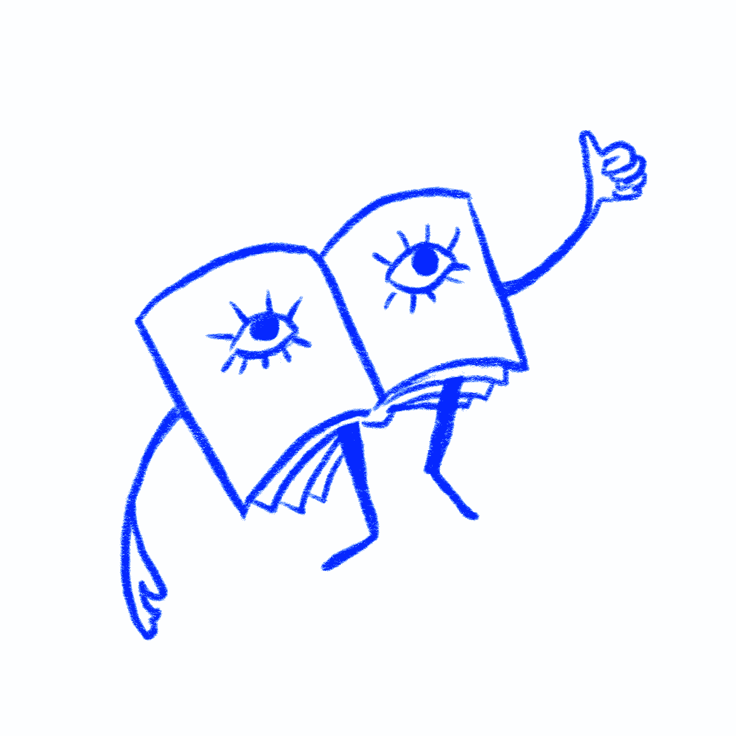 A hand-drawn illustration of two waving books